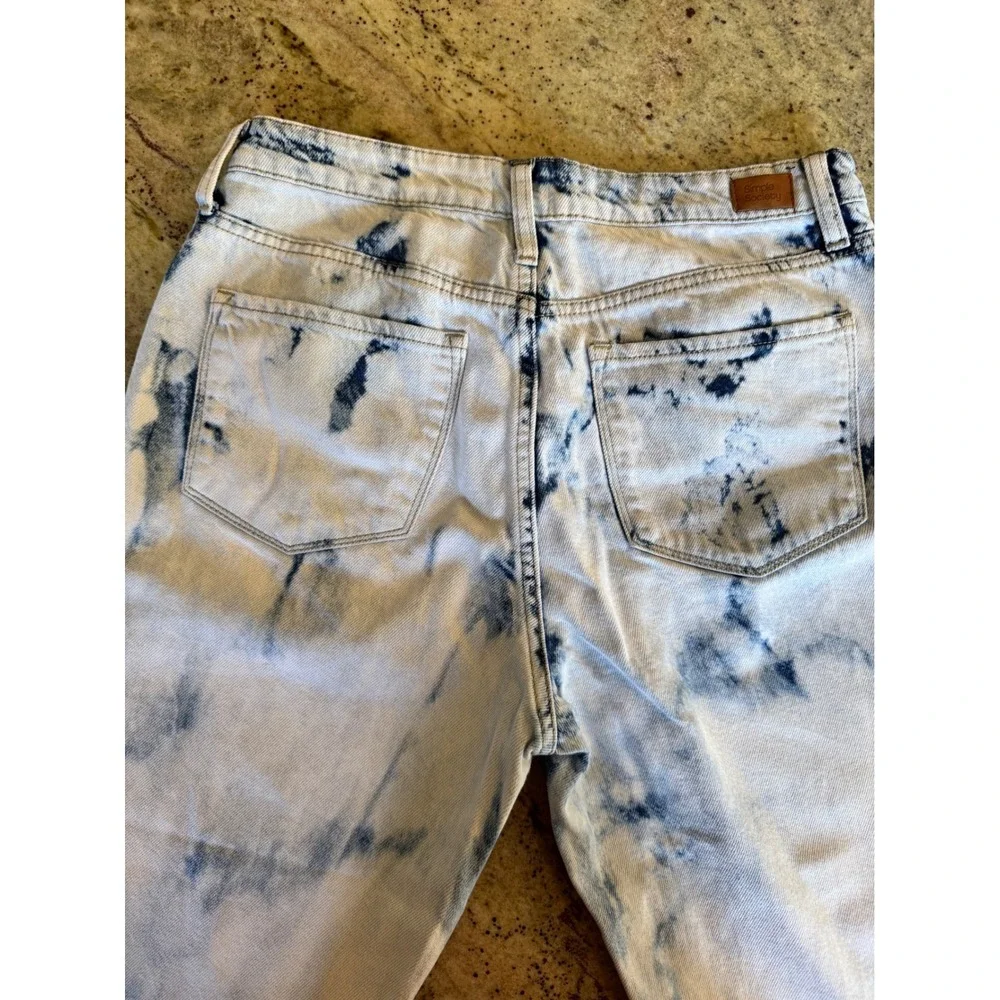 Simple Society Acid Wash‎ Bleach Tie Dye Mom Jeans Blue White Size 9/29 Cotton